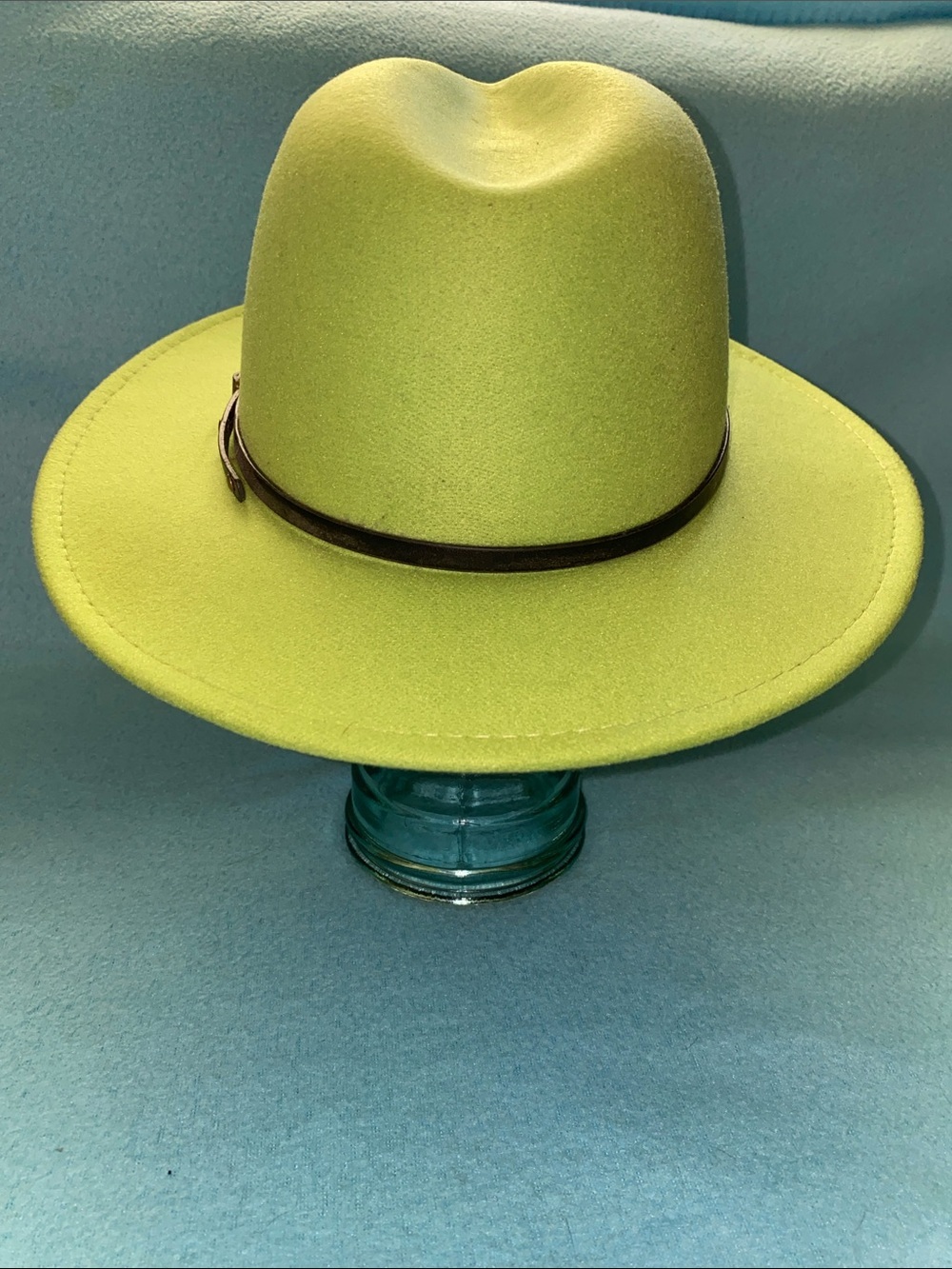 UNBRANDED Wide brim fedora felt two-tone lime green pink black hatband size OSFA - Picture 3 of 8